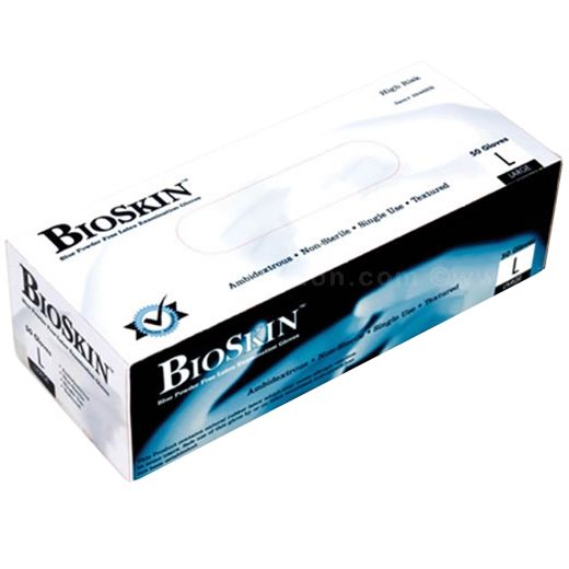 BioSKIN™ Medical Grade Latex Exam Gloves, Latex, 14 mil, Powder Free, Blue