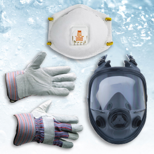 Gloves, masks and face shields to help with protection during storm damage clean up
