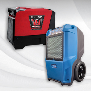 Two dehumidifiers for flood damage cleanup