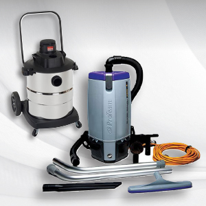Two commercial vacuums used by restoration professionals
