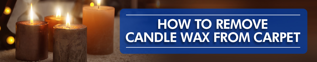 Four lit candles on a table and text that reads how to remove candle wax from carpet