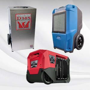 Two dehumidifiers for flood damage cleanup